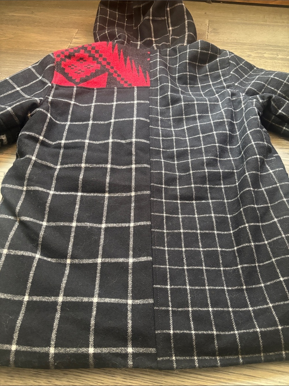 Desigual | Wool Blend Black Red Patterned Hooded Aztec Inspired Zip-Up Jacket S - Picture 14 of 15